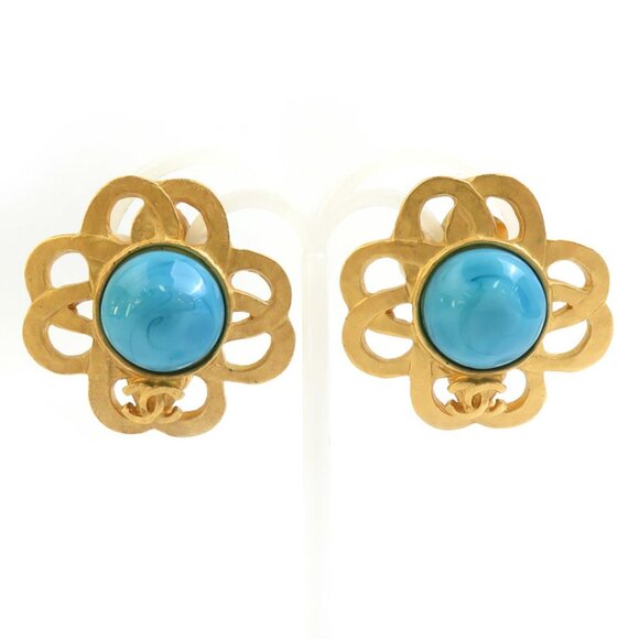CHANEL Blue Logo Earrings - Picture 1 of 5